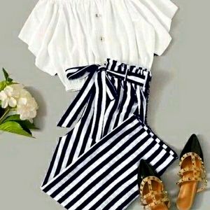 Women's Rayon Stripes Top & Bottom Set